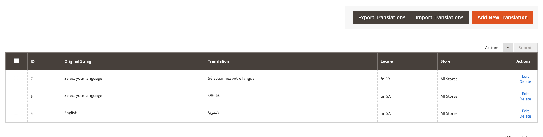 Translation Management Interface